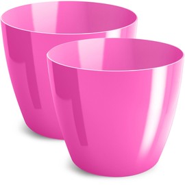PECZEKO Flower Pot Shiny Plastic Planter Decorative Pot for Large and Small Plants, Set of 2 Flower Pot, Flower Pot Herb Pot, Fuchsia, Diameter 9.5 cm