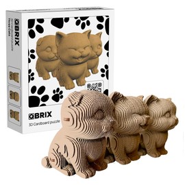 QBRIX 3 Cats 3D Puzzle for Adults, DIY Craft Kit for Home Decor, 3D Model Kit for Teens, Creative Gift for Boys & Girls 14+, Cardboard Model Building Kit