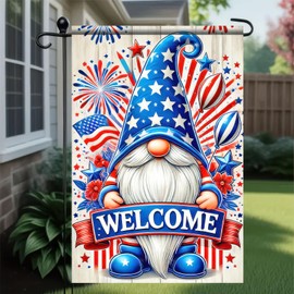 BlissYard Welcome 4th of July Patriotic Gnome Garden Flag 12x18 Inch Double Sided American USA Flag Memorial Day Independence Day Yard Outdoor Indoor Decorations