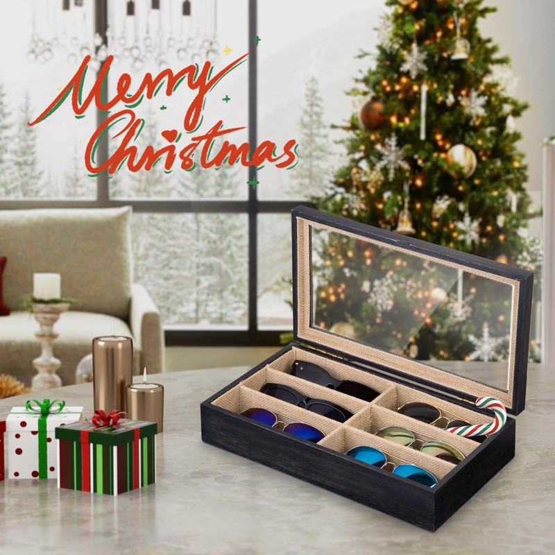 SRIWATANA Sunglasses Organizer Box, Christmas Gift, 6 Slot Eyeglasses Display