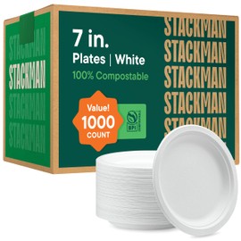 100% Compostable Paper Plates 10 Inch Bulk [500 Count] Heavy-Duty Dinner Plates with Compartments - Natural White Color Bagasse - Eco-Friendly Disposable Biodegradable Sugarcane - [Case 4/125 Pack]