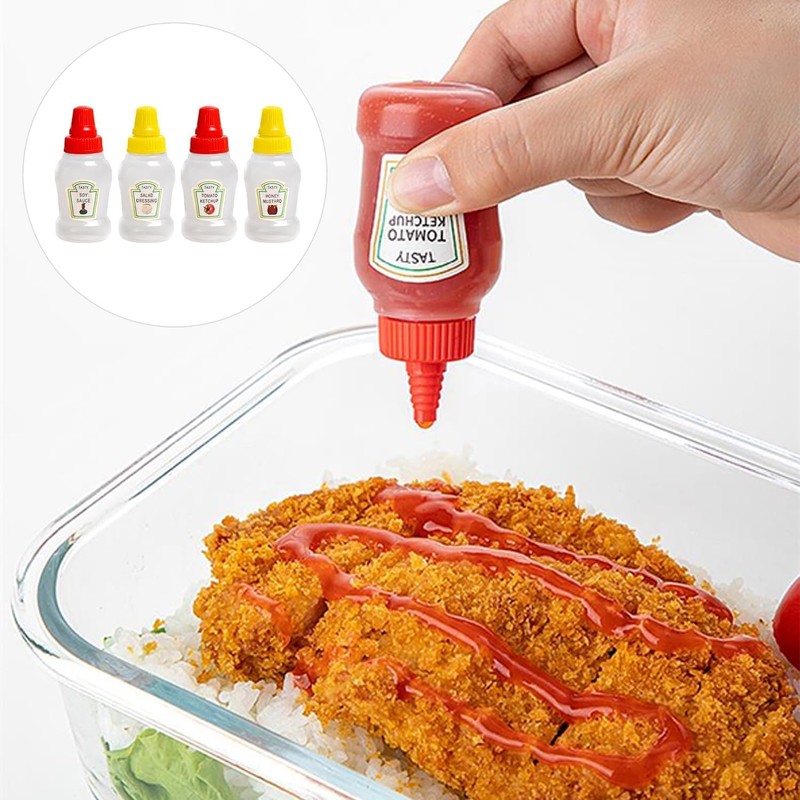 YSTrillion 4 Stück Ketchup Spender,Mini Saucenflasche,Quetschflasche Mini Dosierflasche,23ml Ketchup Spender