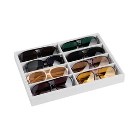 Frebeauty Sunglass Organizer,Velvet Glasses Organizer,8-Slot Sunglasses Tray for Drawer, Men's/Women's Sunglasses Box, Glasses Holder for Watch Stackable Eyeglass/Eyewear Display Tray(White)