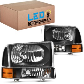 LEDKINGDOMUS Headlight Assembly, DOT-certified, Compatible with 1999 2000 2001 2002 2003 2004 Ford F-250 F-350 F-450 F-550 Super Duty 99-04 Headlamp Black Housing Clear Lens Amber Reflector
