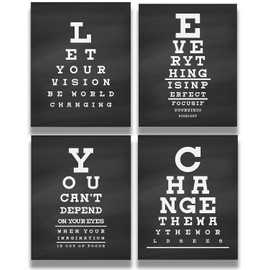 Govivo Eye Chart Home Decor - Inspirational Wall Art - Creative Bathroom Decor - Set of 4 Optometrist Decor Accessories - Gift for Ophthalmology Technician - 8x10 unframed print