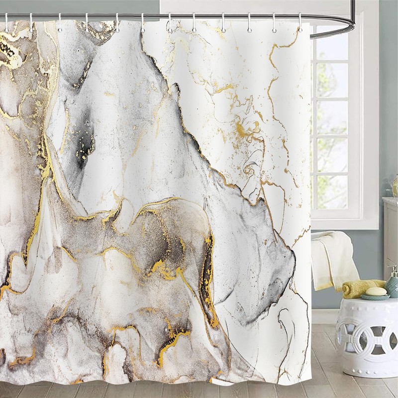 Emwnodti White Marble Shower Curtain for Bathroom Decor, Abstract White