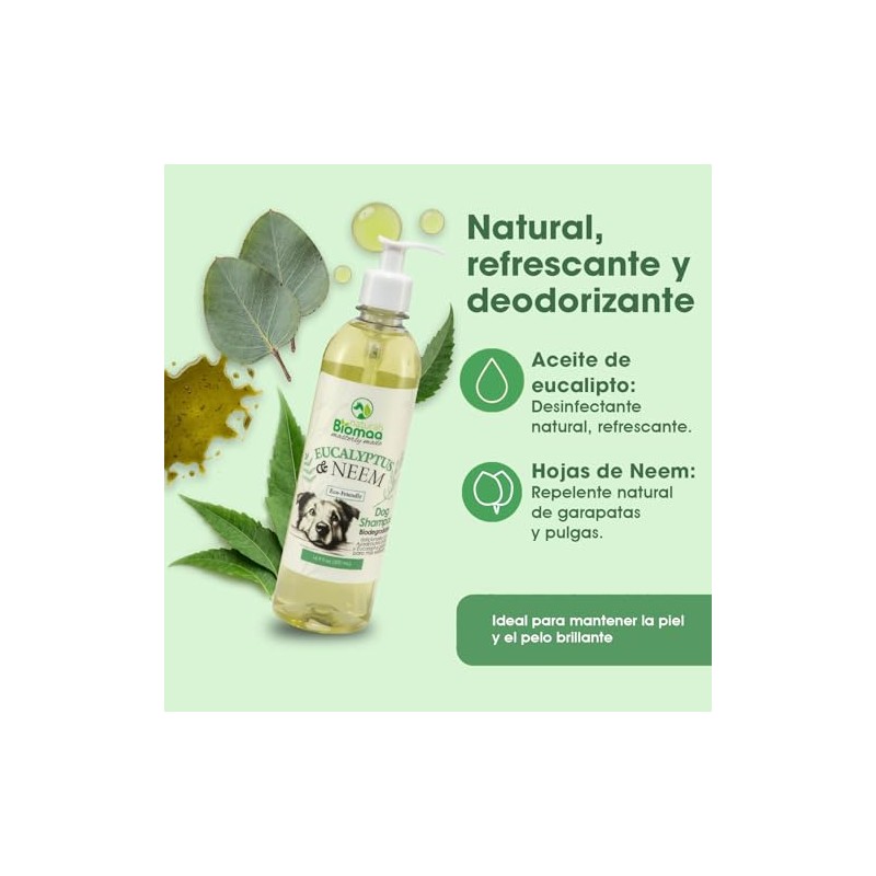 BIOMAA Shampoo para Perros con Extractos de Neem y Eucalipto,