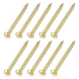 uxcell 100Pcs Small Hardware Nails, 2 x 25mm Brass Round Head Nail Common Finishing Nail for Household Woodworking Picture Hanging DIY Projects, Gold