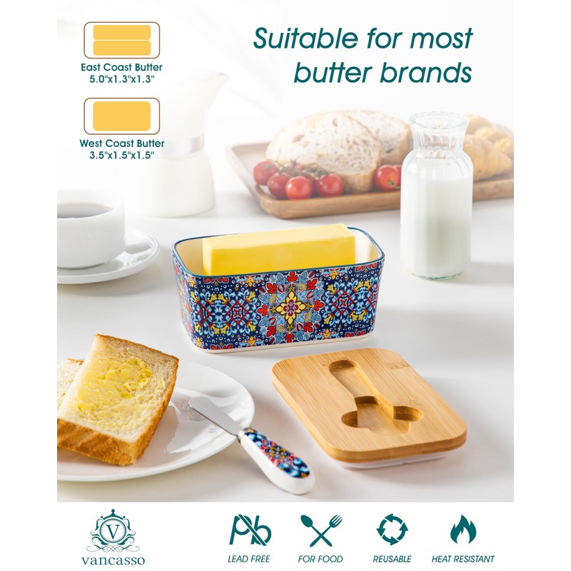 vancasso SIMI Butter Dish with Lid, 6.5" Large Butter Dish
