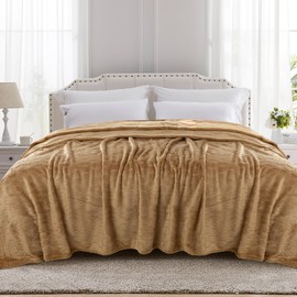 TOONOW Fleece Bed Blanket Queen Size 90x90 inches, Super Soft Fluffy Fuzzy Plush Blanket Geometric Pattern Cozy Microfiber Flannel Blankets for Couch, Bed, Sofa, Camel