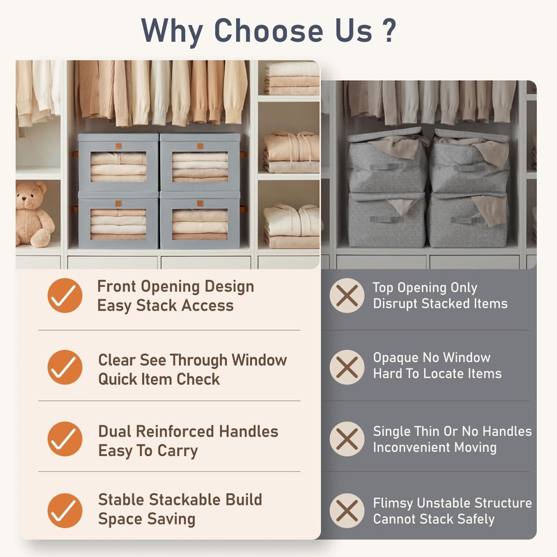 DIMJ Storage Bins with Lids - 6 Pack Front Opening