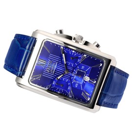 JMW TOKYO Men's Square Watch, Blue & Silver, Square Watch, Rectangular Chronograph, Limited Model, Seiko, Quartz, Leather Band, Genuine Leather, Business, Simple, Father's Day, Gift, Present (World