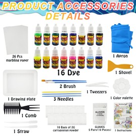 Kinyoda Water Marbling Paint for Children, 16 Colours Marbling Paint Art Set, Arts and Crafts Craft Sets for Girls and Boys, Marbling Paint Kit Children, Gifts 6+ Years