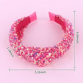 AMCAMI Hot Pink Sequin Knot Headband for Girls, Toddler Headbands, Cute Knotted Hair Bands Baby to Little Girls Hair Accessories Set - Rainbow Birthday Fashion Elastic