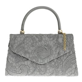 Girly Handbags Womens Lace Satin Top Handle Clutch Bag - Grey