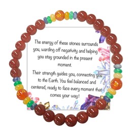 DANDUOSO Healing Carnelian Jasper Raw Stones Bracelet Spiritual Strength for Women Men Anxiety Empath Protection Natural Gemstones Jewelry Gifts (style 1)