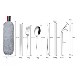 Besteck-Set 304 Edelstahl mit Tasche – Tragbares Campingbesteck Wiederverwendbar – Komplettes Reisebesteck mit Strohhalm & Bürste – Nachhaltiges Set für Unterwegs