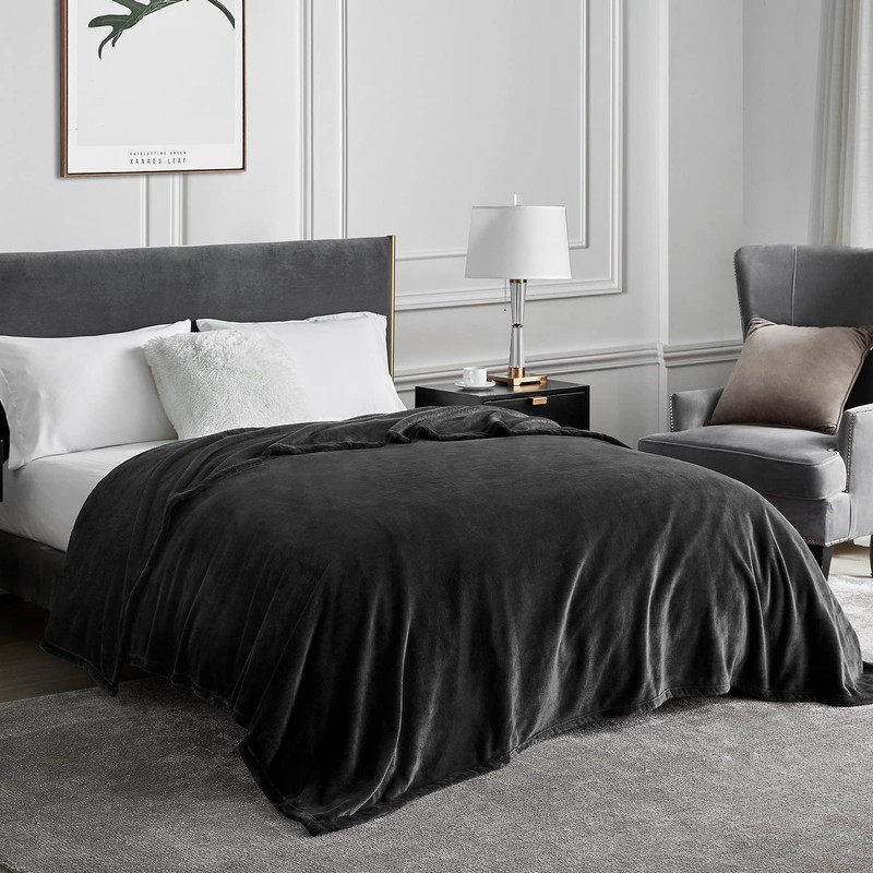 EHEYCIGA Fleece Blanket Dark Grey Throws for Sofas Fluffy Warm