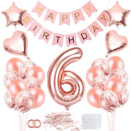 Bluelves Rose Gold Confetti Birthday Decoration Balloons - Happy Birthday Banner, Party Decorations for Women, Pink Latex and Foil Balloons (Rose Gold 1)