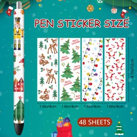 Wxiben Christmas UV DTF Pen Wrap - 48 Sheets Christmas UV DTF Pen Wraps Santa Reindeer Xmas Tree UVDTF Stickers for Pen Snowflake UV DTG Pen Wraps UV DTF Decals Waterproof UV DTF Stickers for DIY Pen