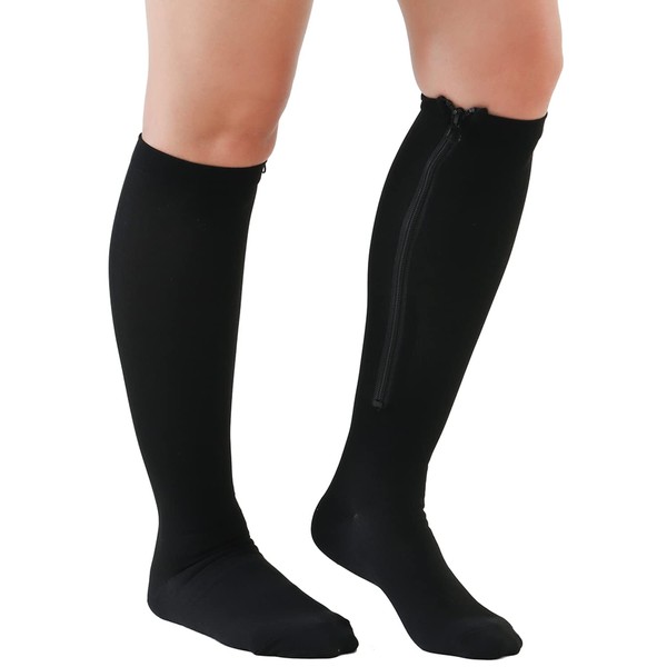 BOCOSO Calcetines médicos de compresión con cremallera de 15 a 20 mmHg para mujeres y hombres, medias de compresión alta hasta la rodilla