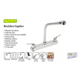 Lion Tools Grifo mezclador  doble comando Lion Tools 3550  plateado acabado cromado
