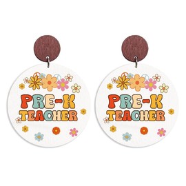 Wooden First Day of School Grade Earrings Cute Round Pre-k Teacher Earrings Wooden Teachers Students Earring Back to School Teacher Appreciation Gifts