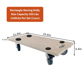 Wood Platform Dolly 4 Wheels 550 Lbs Heavy Duty Furniture Mover Log Color Dolly 250kgs Capacity (2 Packs)