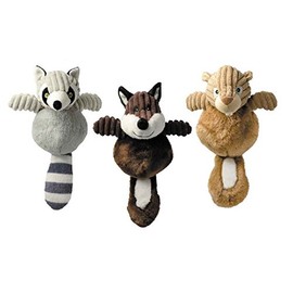 Zanies Country Crew Dog Toy Plush Corduroy - Fox Raccoon Squirrel or All Three Toys 12"(Full Set - All 3 Toys)