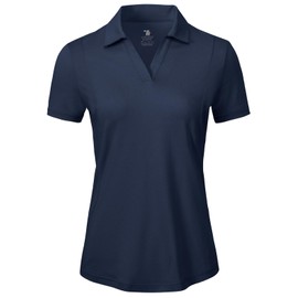 BGOWATU Women's Short Sleeve Golf Tennis Polo Shirts V Neck Collared Workout Tops UV Protection Dry Fit for Summer Navy L