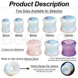BodyAce Natural Stone Double Flared Ear Tunnels Gauges, Concave Saddle Plugs for Ears Gauges, 5-12mm Earrings Expander 1Pair Ear Stretcher [White;12mm]