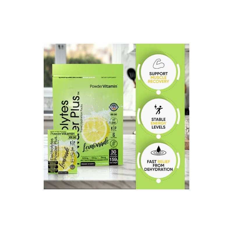 PowderVitamin Electrolytes Powder Plus, cetogénico, limonada, cero azúcar, 1000 mg