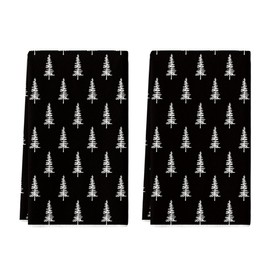 Artoid Mode Black Xmas Tree Christmas Kitchen Towels Dish Towels, 18x26 Inch Farmhouse Holiday Winter Decoration Cleaning Set of 2
