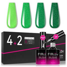 FIRLOV Green Gel Nail Polish Set.6PCS Glitter Gel Polish Chip Resistant with Base Coat and Top Coat.Light Green Glitter Nail Polish Soak off UV/LED Gift for Women DIY.