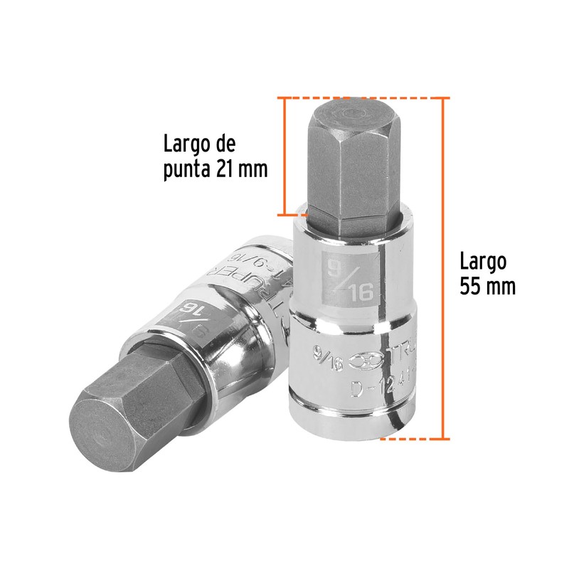 Truper D-1241-9/16, Dado de punta hexagonal std, 9/16", cuadro 1/2"