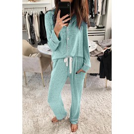 Aamikast Pajama Sets for Women Soft Button Up Christmas Pjs Matching Sets (Sky Lake Blue M)