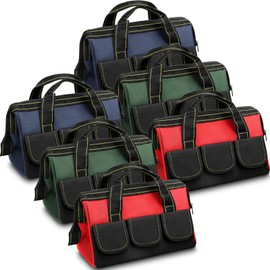 Silkfly 6 Pcs Tool Bag for Men Women Heavy Duty Tool Tote with Waterproof Hard Bottom Multi Pockets Large Mouth Organizer for Various Worker Electrician Carpenter Mechanic (16 Inch,Blue Green Red)