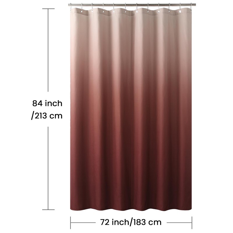 BESTRIPES Extra Long Fabric Shower Curtain, Burgundy Ombre Microfiber Cloth