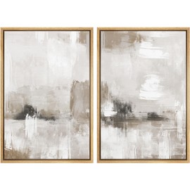 Ashbrook Framed Canvas Print Wall Art Set Pastel Grunge Paint Stroke Abstract Modern Art Decorative Calm/Relax for Living Room, Bedroom, Office - 16"x24"x2 NATURAL