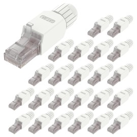 VCELINK Conector RJ45 sin herramientas, enchufe de terminación de campo CAT6A, enchufe modular chapado en oro, conector UTP CAT6A menos para CAT6A, cable de red CAT6, paquete de 24