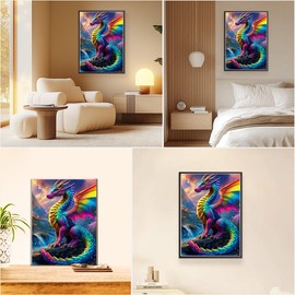 EOBROMD Paint by Numbers Adult Kit with Frame Colourful Dragons, DIY Paint Kits Crafts for Beginner, peinture a numero adulte Paint by Numbers for Home Decor Gift 30x40cm