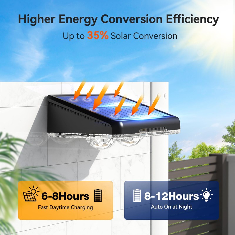 TECKNET Solar Fence Lights Outdoor 6 Pack, 3 Modes 3500K/4500K/6500K,