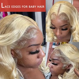 XRDDFL Fake Edges Real Human Hair Pieces HD Lace Front Wig - 613 Blonde, 2 Pcs V, Reusable Invisible Lace Hairline, Baby Hair Stripes