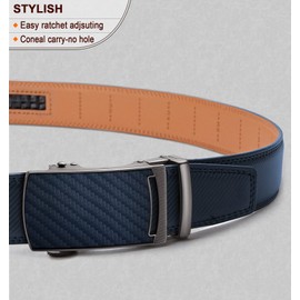 KEMISANT Belt Men, Leather Sliding Ratchet Belt For Mens Dress Pants Suit Oxfords,Size Adjustable,Purplish Blue 2564,34"-40" Waist Adjustable