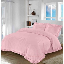 Comfort Collections Santiago Ruffle Frill Edge Design Plain Duvet Cover and Pillow Cases Bedding Set Blush Pink Superking 260cm x 220cm Approximate