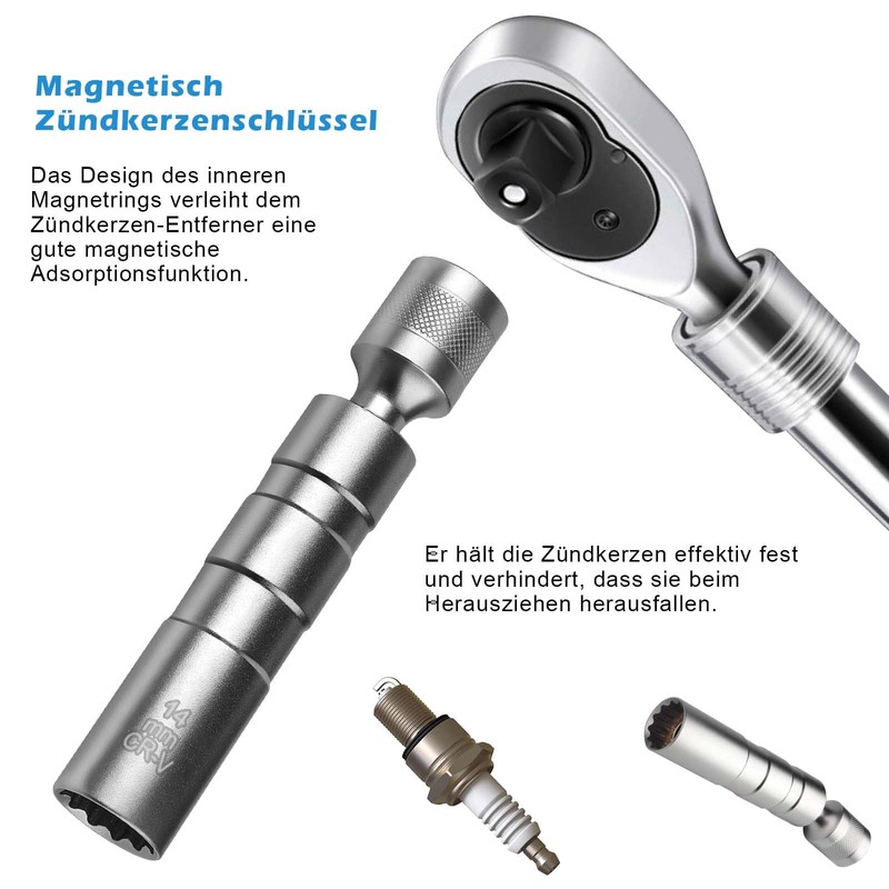 Generisch Spark Plug Wrench 16 mm and 14 mm, Magnetic