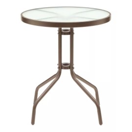 Congo Mesa De Jardín O Patio Cristal Templado Base Resistente Café