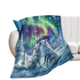 Citoir Wolf Fleece Blanket Aurora Starry Night Throw Blanket Winter Animal Fuzzy Blanket for Wolf Lover Gift Women Adult Kids Christmas Stuffed Decor for Home Bed Sofas Couch 50"x40"