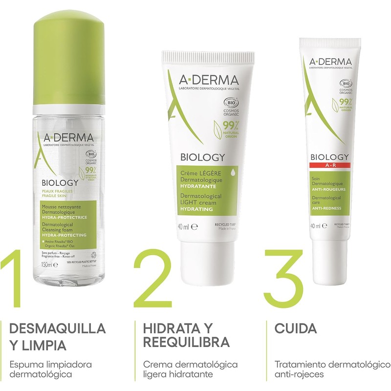 ADERMA, Biology Espuma Limpiadora Hidratante Facial con Ingredientes Naturales, 150ml