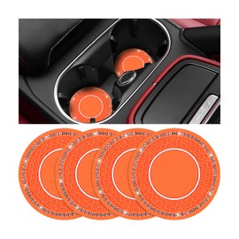FALVFUN Bling Car Cup Holder Coaster, 2.75 Inch Crystal Rhinestone No Slip Anti Dust Vehicle Water Bottle Mat, Waterproof Auto Interior Drinking Pad, Universal Fit (Orange/White)